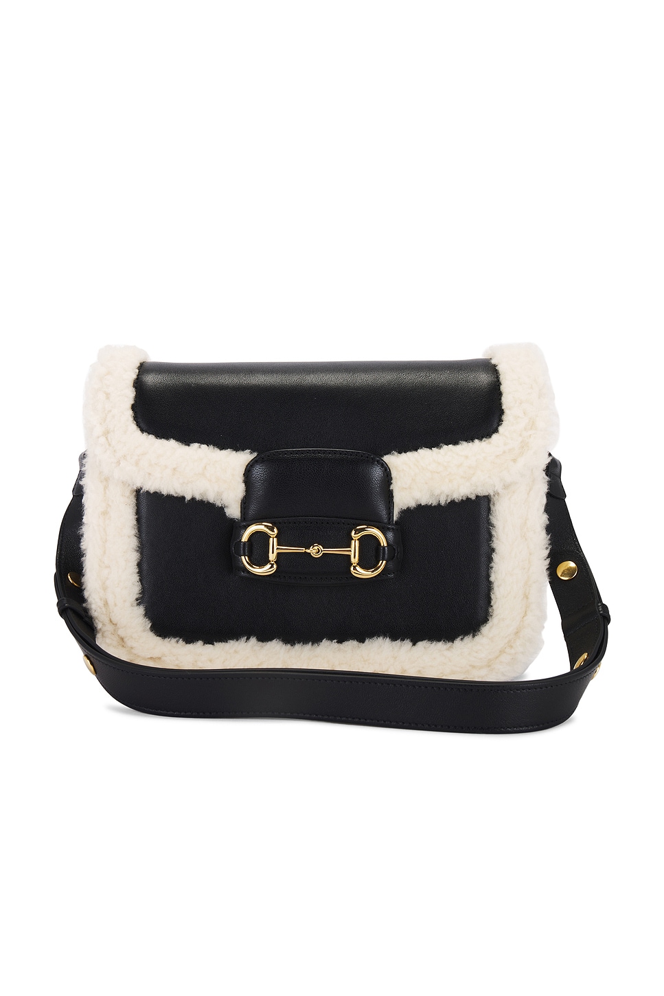 Pre-owned Gucci Shearling Horsebit 1955 Shoulder Bag In Black