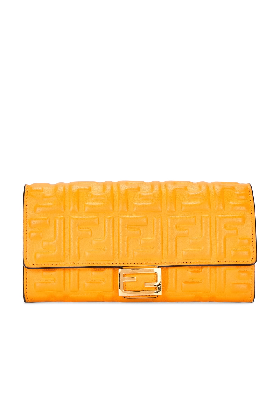 Pre-owned Fendi Embossed Ff Continental Wallet On Chain In Orange