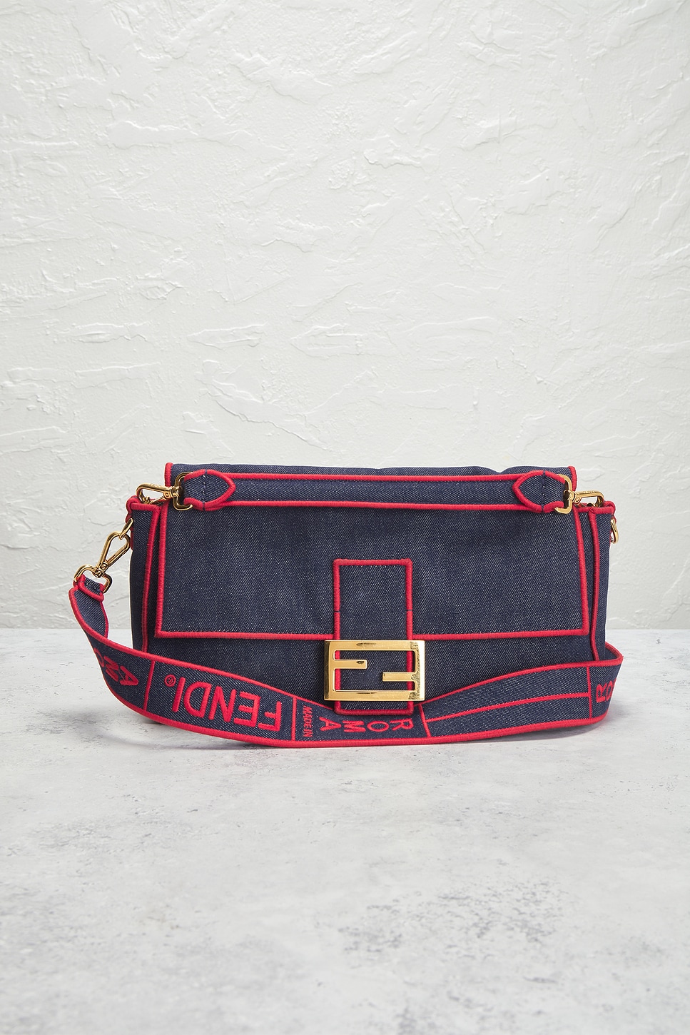 Pre-owned Fendi Denim Baguette Nm Shoulder Bag In Blue