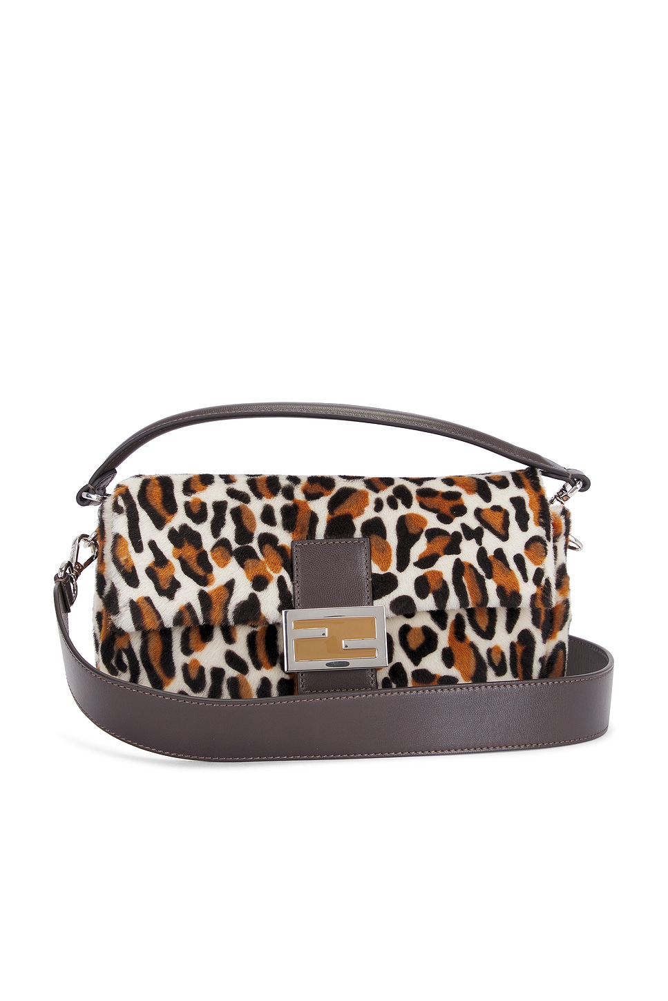 Pre-owned Fendi Leopard Baguette Shoulder Bag In Multi