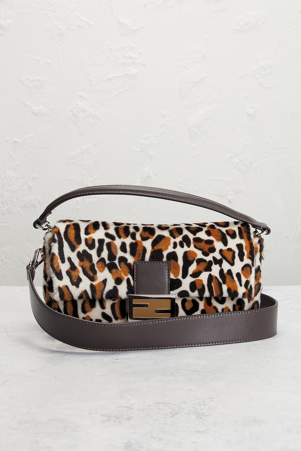 Pre-owned Fendi Leopard Baguette Shoulder Bag In Multi