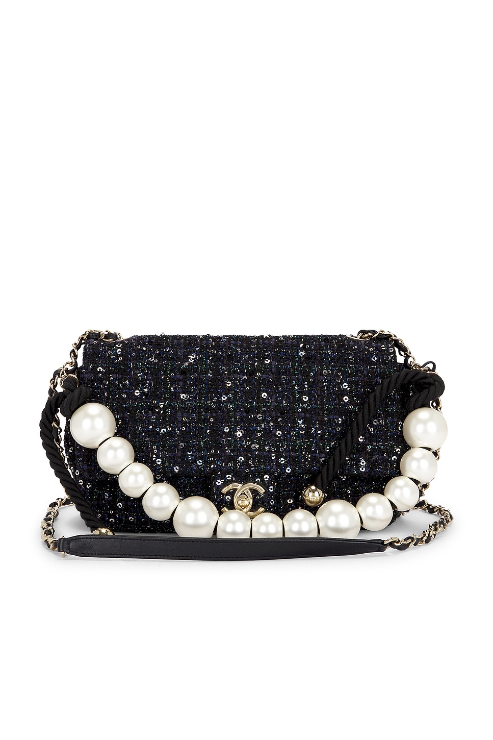 Tweed Small Pearl Handle Flap Bag in Navy