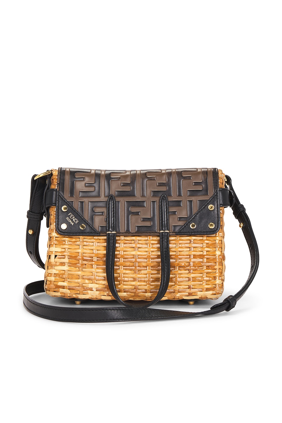 Pre-owned Fendi Wicker Ff Mini Flip Shoulder Bag