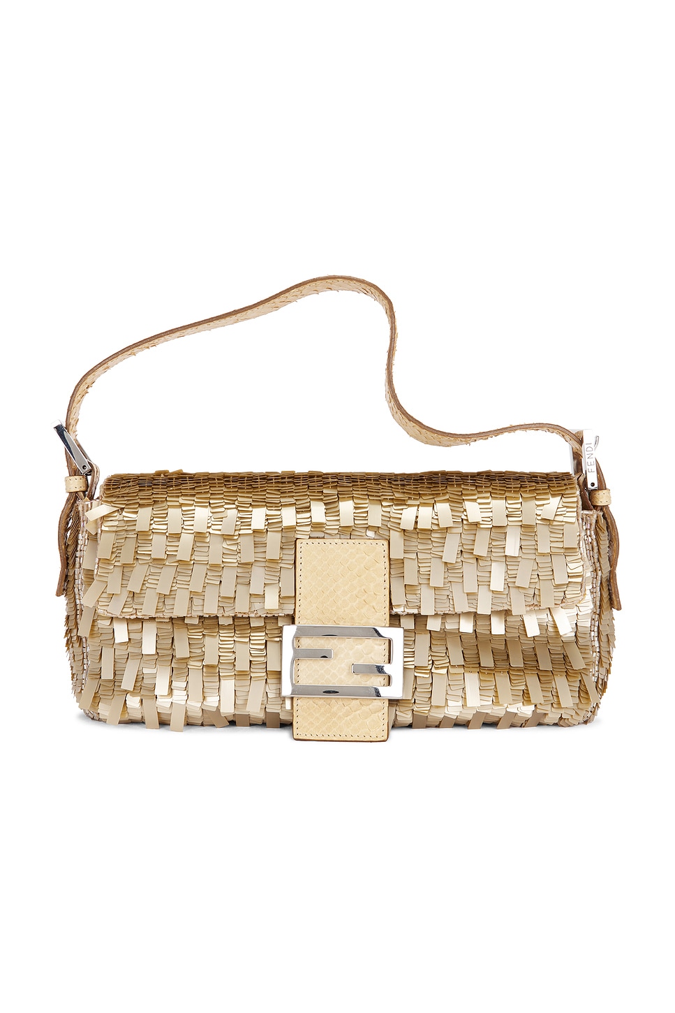Pre-owned Fendi Python Trimmed Sequin Baguette Shoulder Bag
