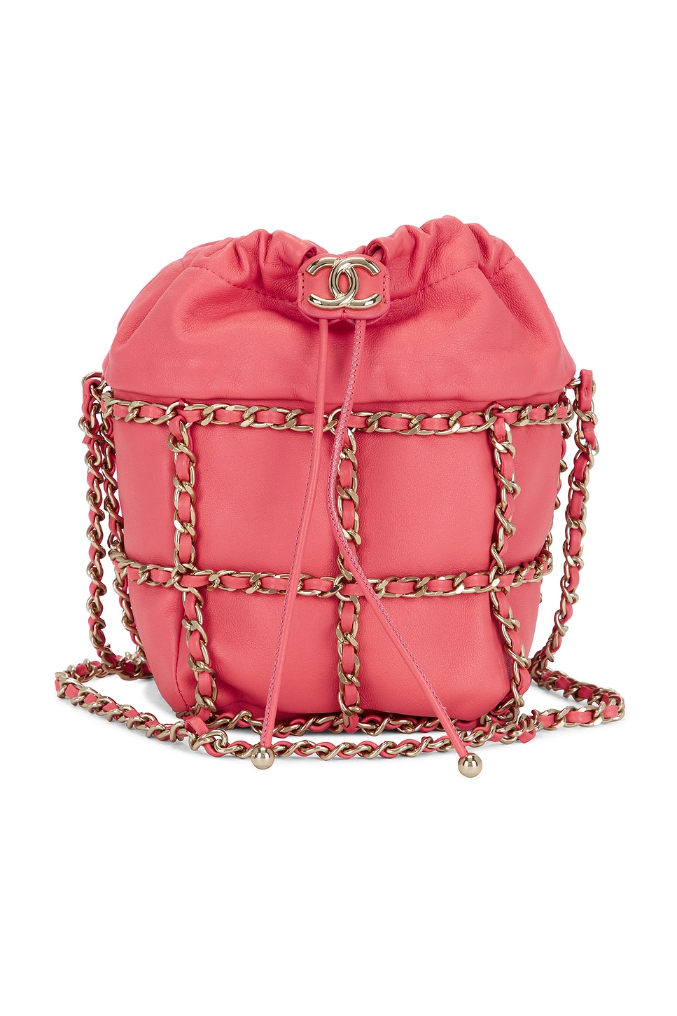 Lambskin Chain Cage Bucket Bag in Black