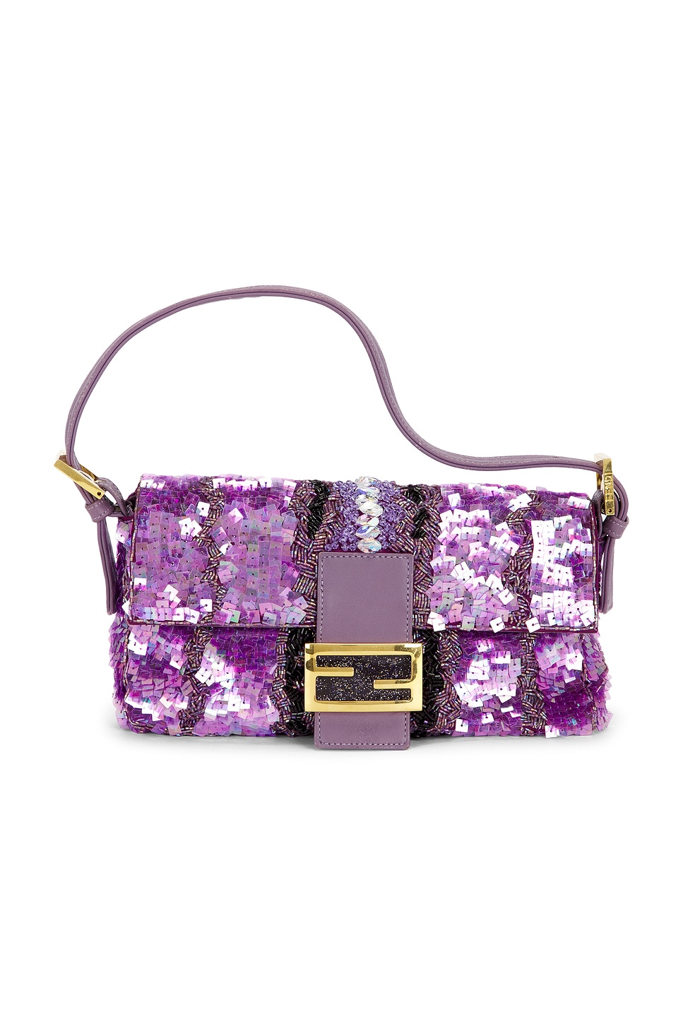 Pre-owned Fendi Sequin Baguette Shoulder Bag In Purple