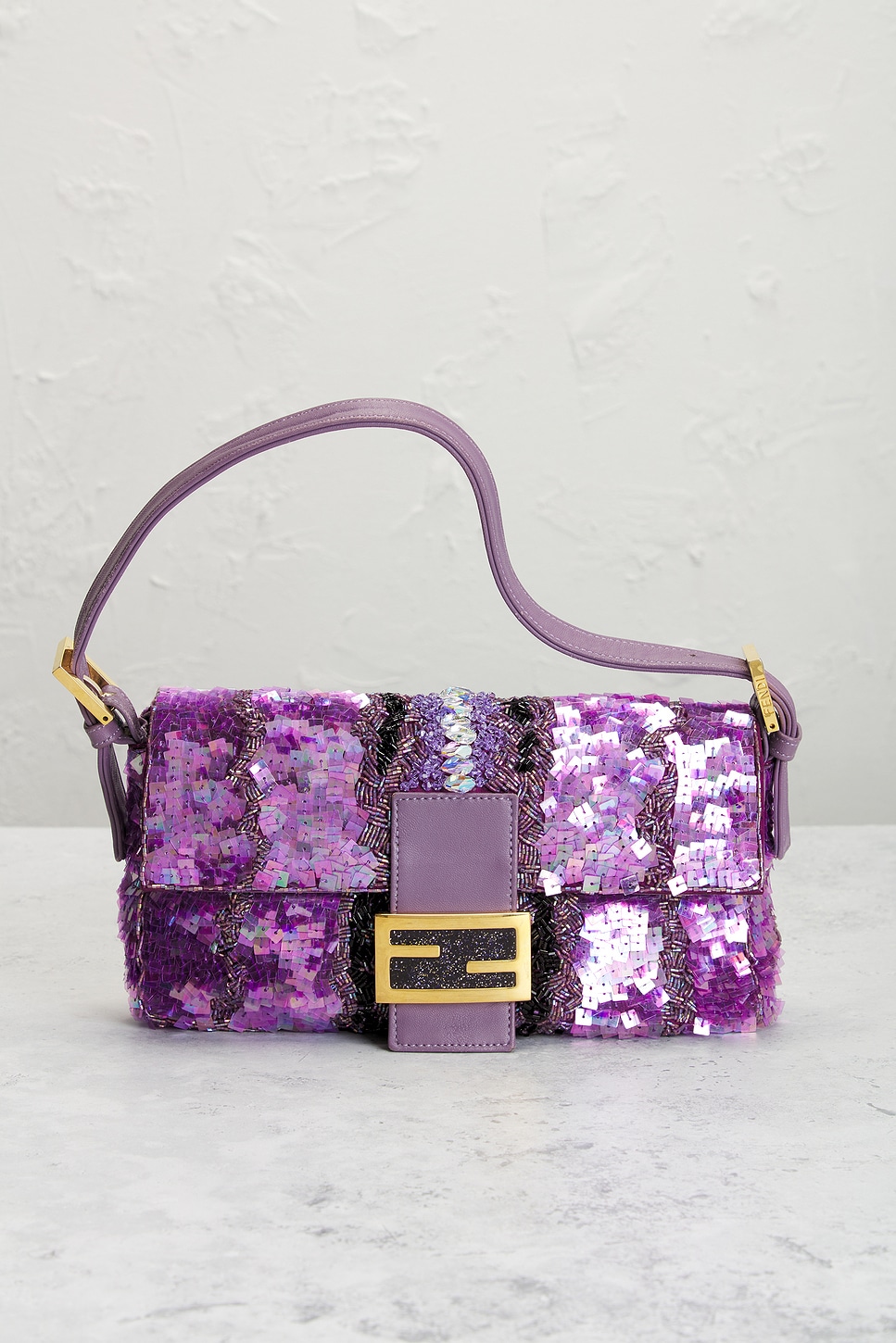 Pre-owned Fendi Sequin Baguette Shoulder Bag In Purple