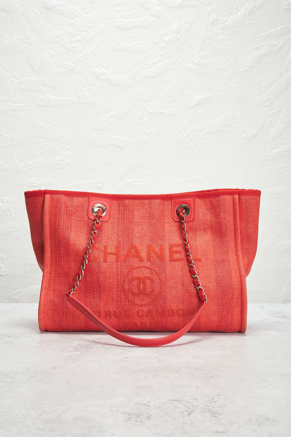 Pre-owned Chanel Deauville Gm Tote Bag In Red