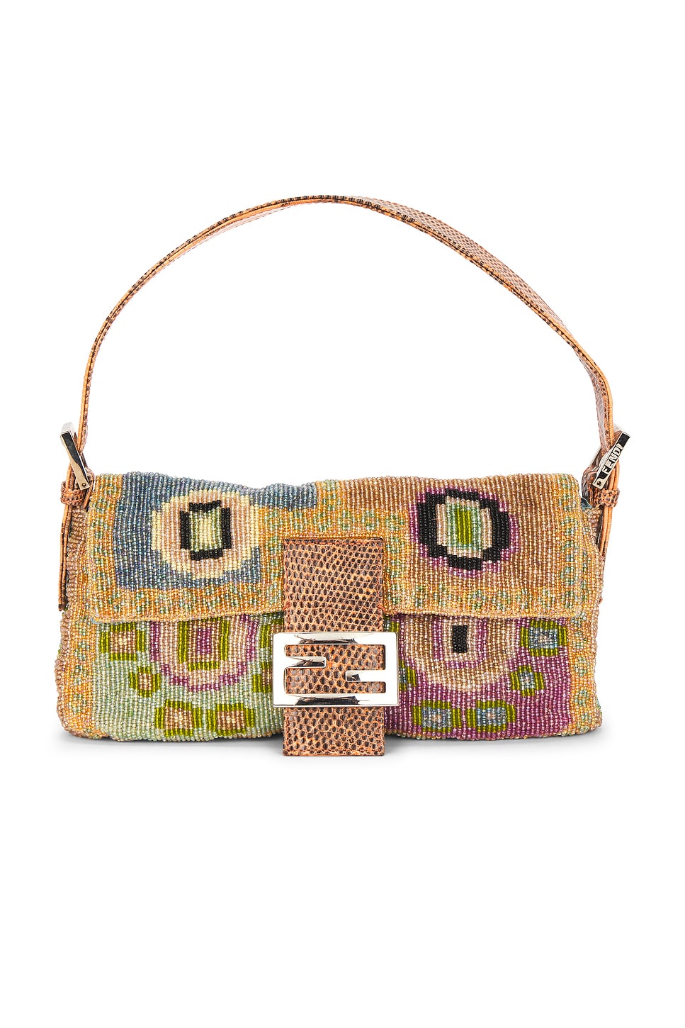 fendi Fendi Vintage Embroidery Beaded Baguette Shoulder Bag