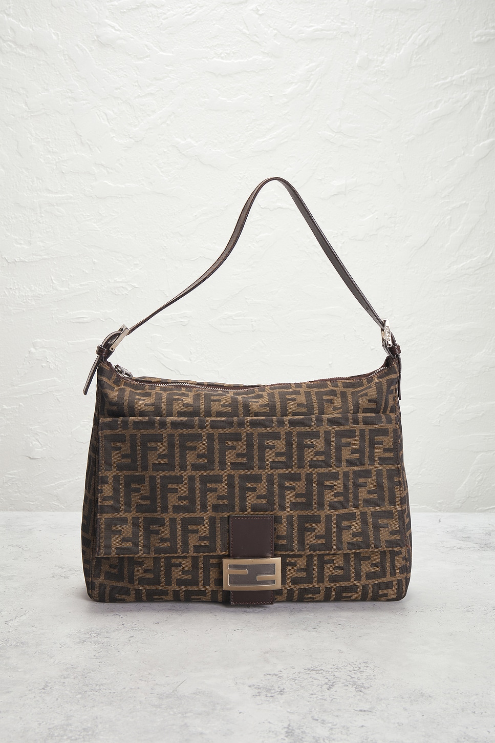 Pre-owned Fendi Zucca Baguette Shoulder Bag In Brown