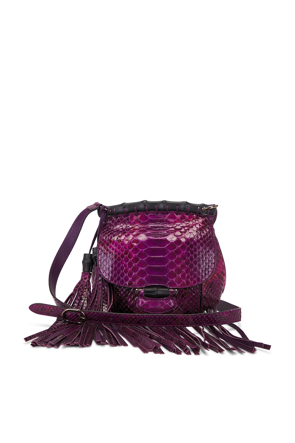 Pre-owned Gucci Python Nouveau Fringe Shoulder Bag In Purple