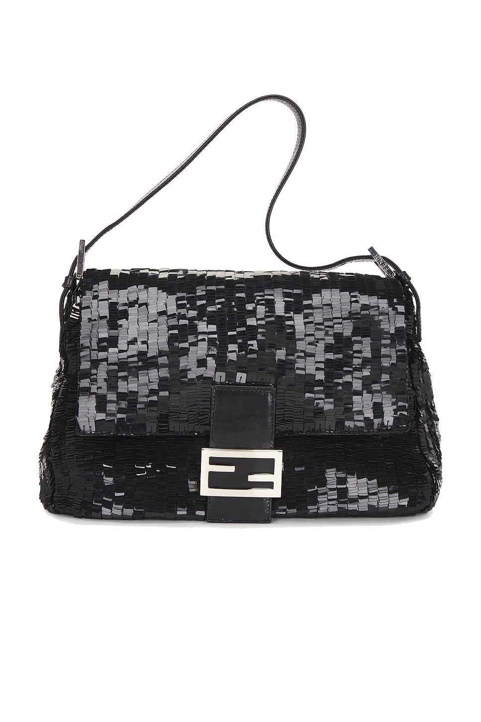Pre-owned Fendi Sequin Mama Baguette Shoulder Bag In Black