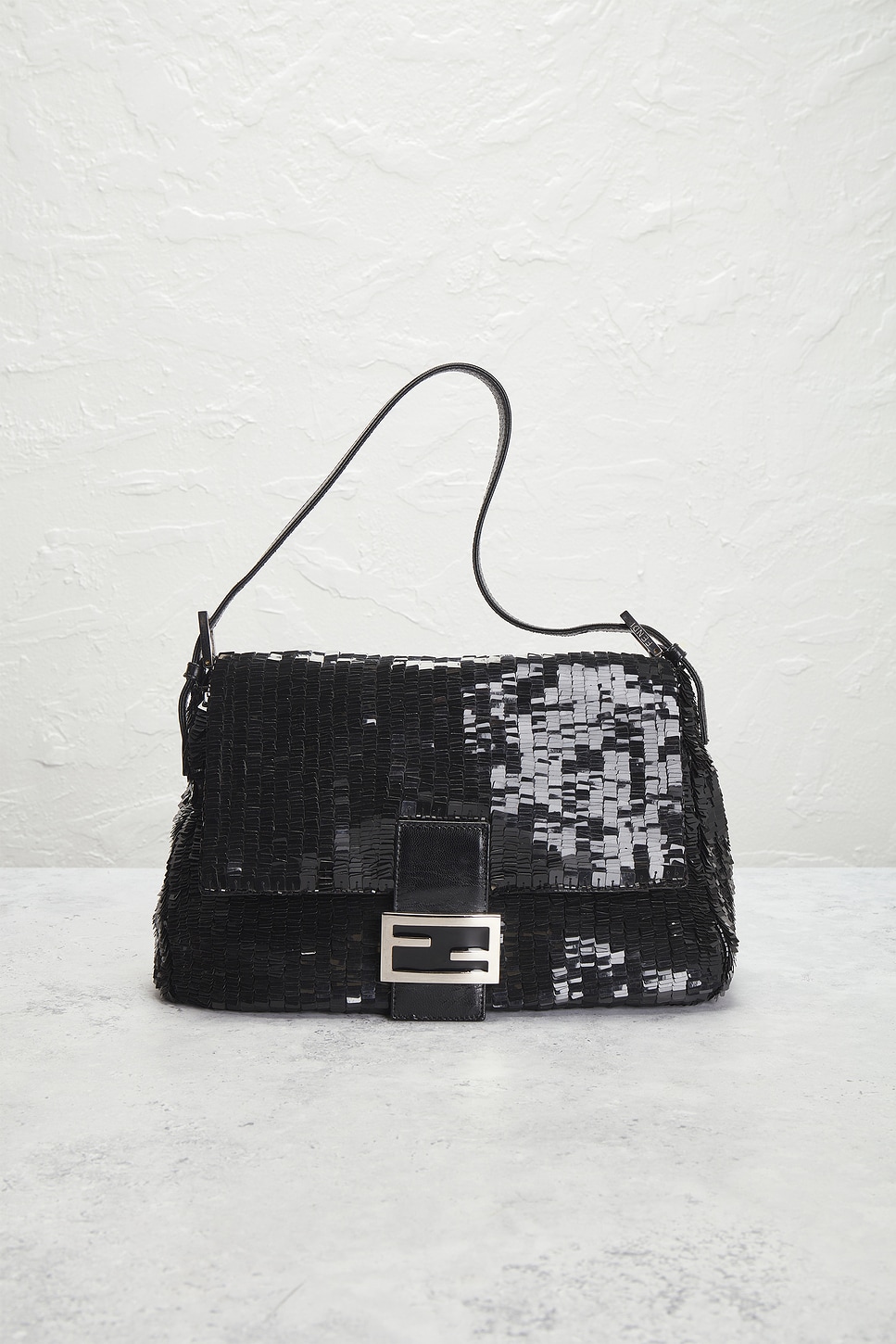 Pre-owned Fendi Sequin Mama Baguette Shoulder Bag In Black