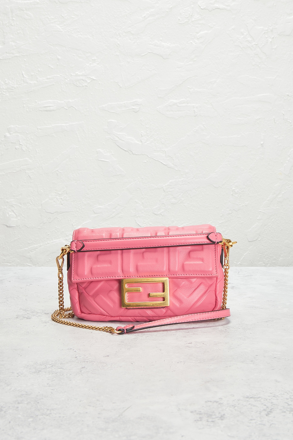 Pre-owned Fendi Zucca Embossed Mini Baguette Nm Shoulder Bag In Pink