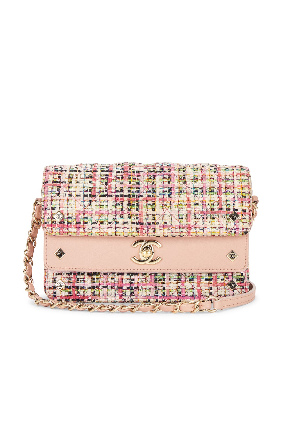 Pre-owned Chanel Lambskin & Tweed Classic Flap Bag In Pink