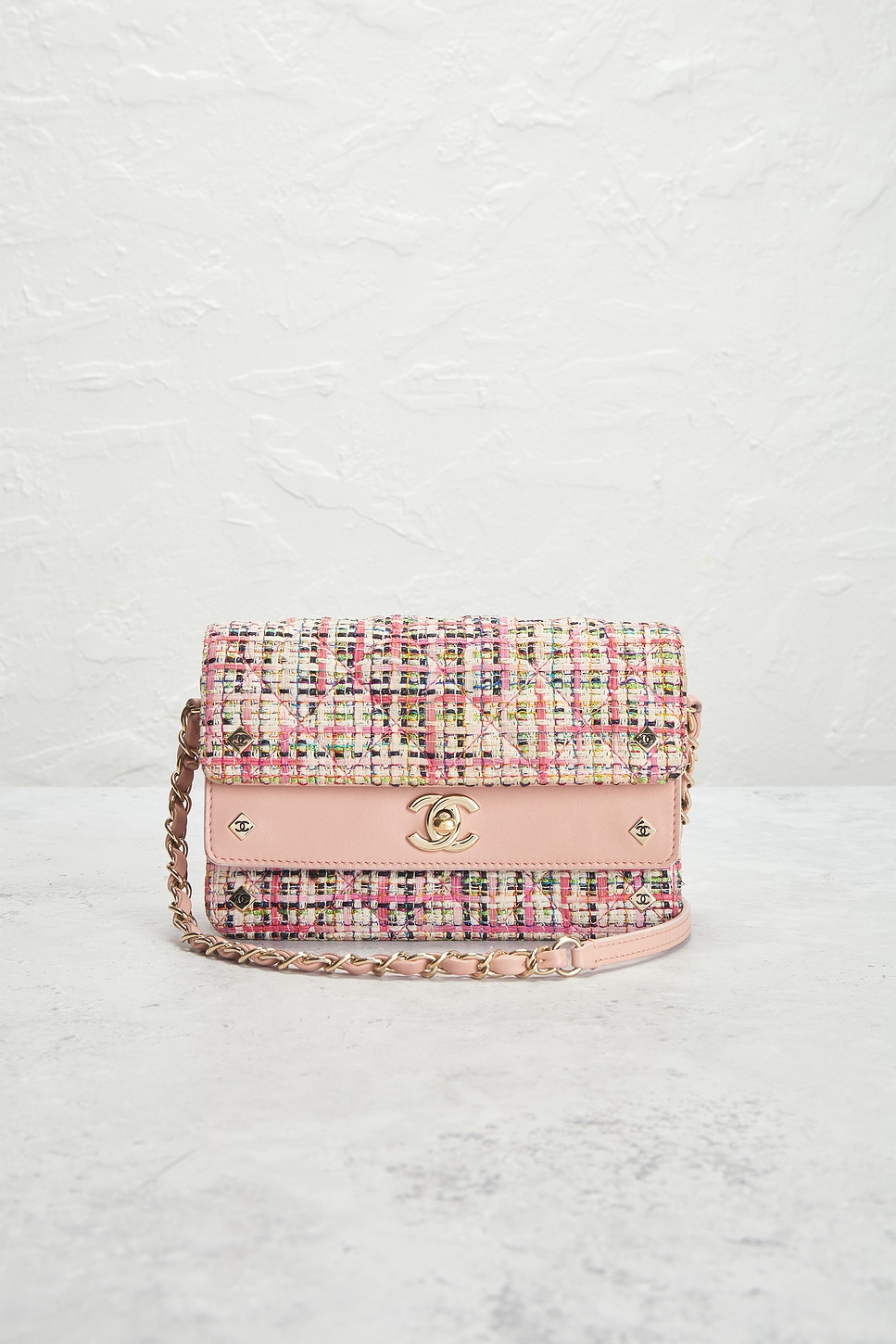Pre-owned Chanel Lambskin & Tweed Classic Flap Bag In Pink