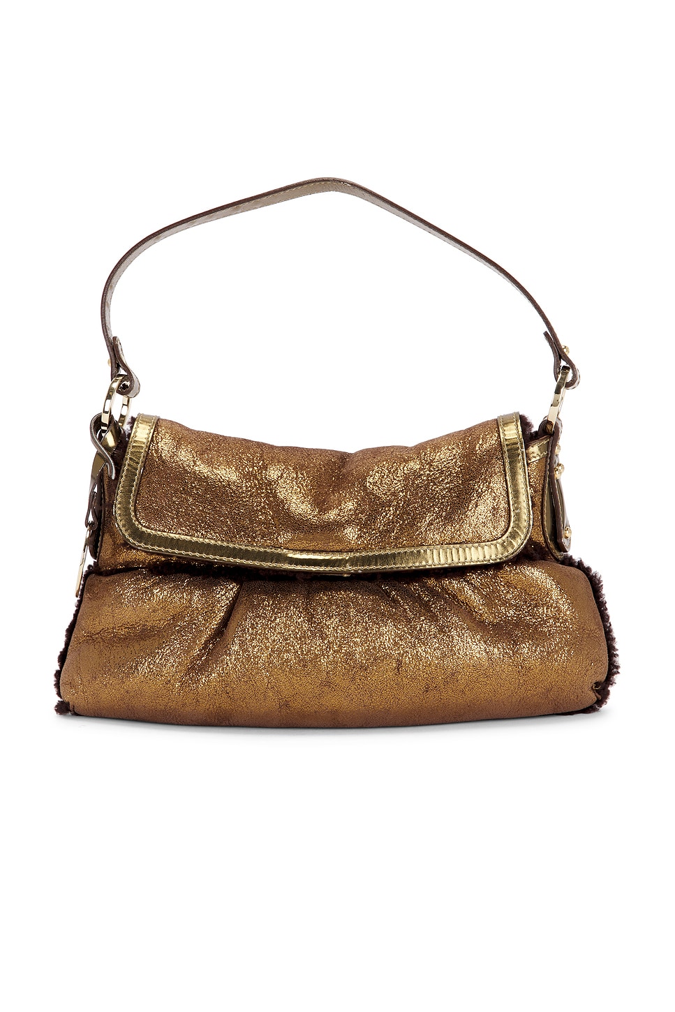 Pre-owned Fendi Vintage Shearling Chef Shoulder Bag In Brown