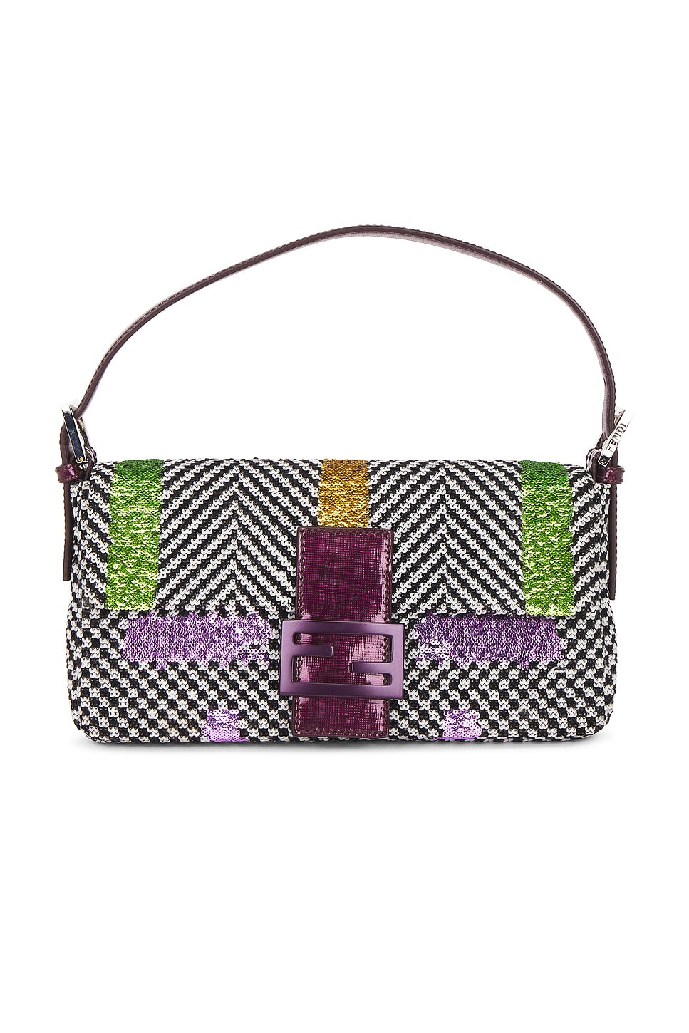 Pre-owned Fendi Embroidered Tweed Baguette Shoulder Bag In Multi