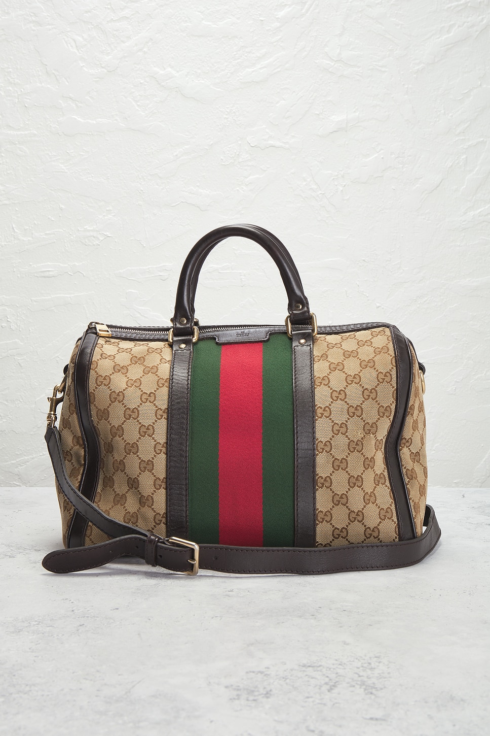 Pre-owned Gucci Vintage Web Boston Bag In Sand