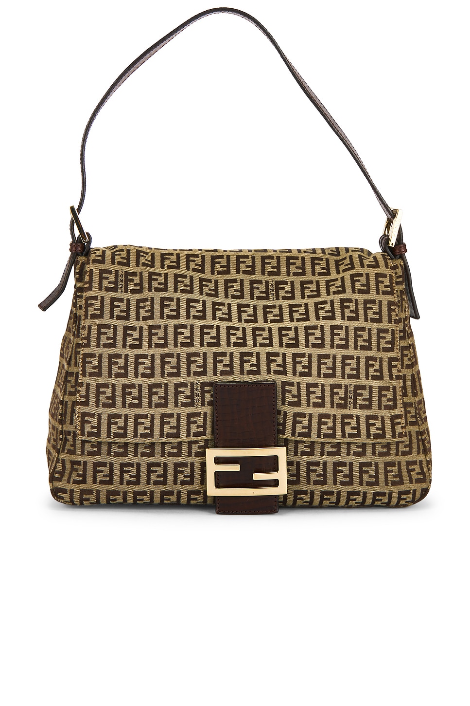 Pre-owned Fendi Zucchino Mama Baguette Shoulder Bag In Brown