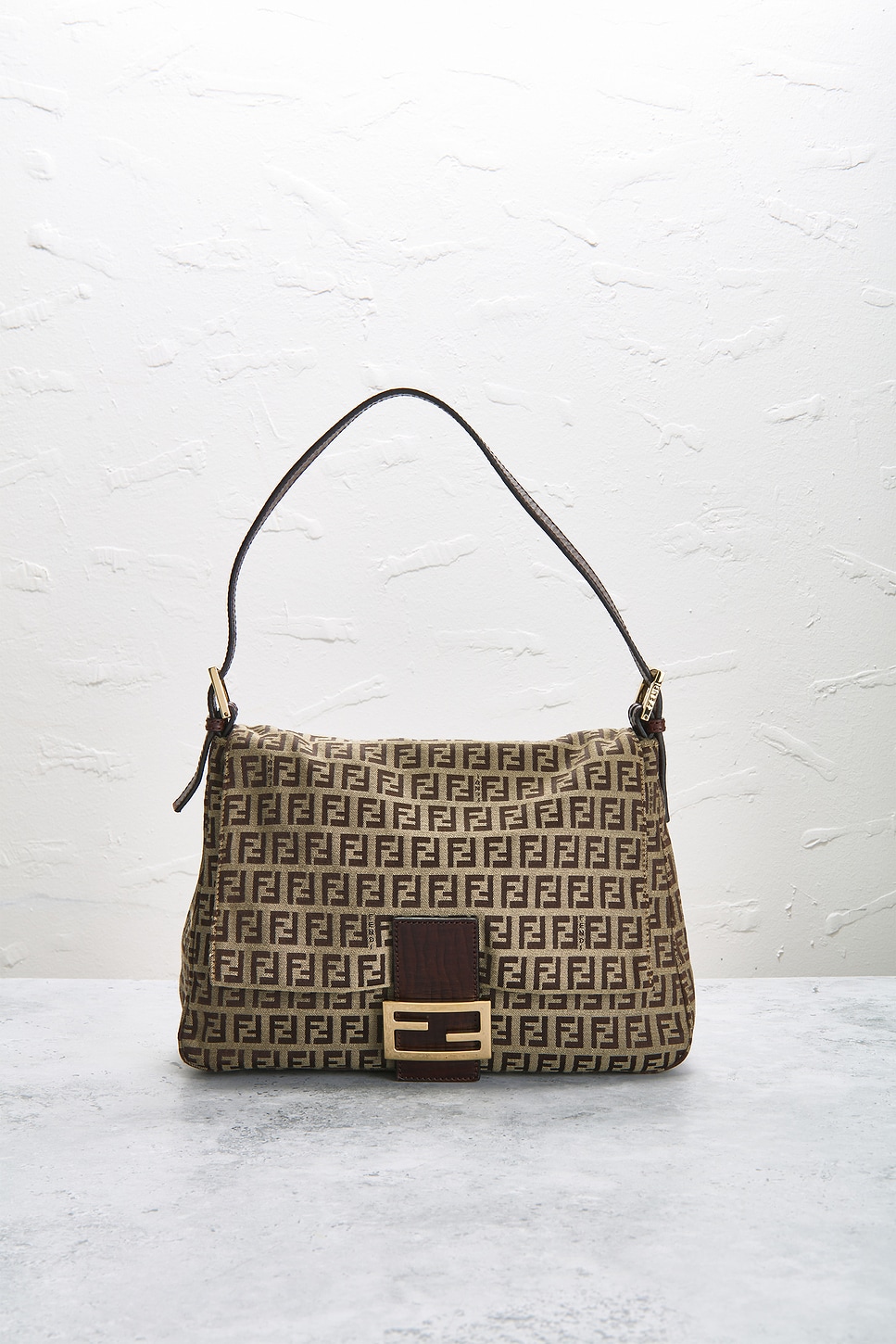 Pre-owned Fendi Zucchino Mama Baguette Shoulder Bag In Brown