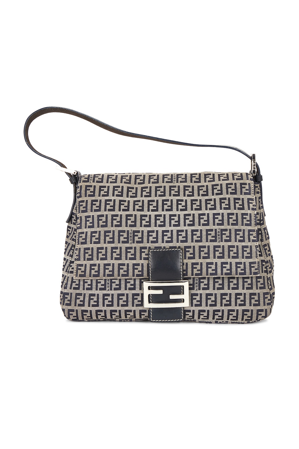 Pre-owned Fendi Zucchino Mama Baguette Shoulder Bag In Blue