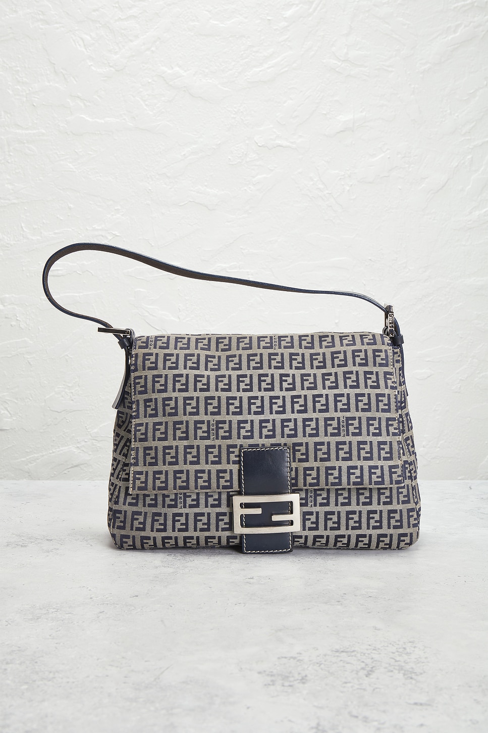 Pre-owned Fendi Zucchino Mama Baguette Shoulder Bag In Blue