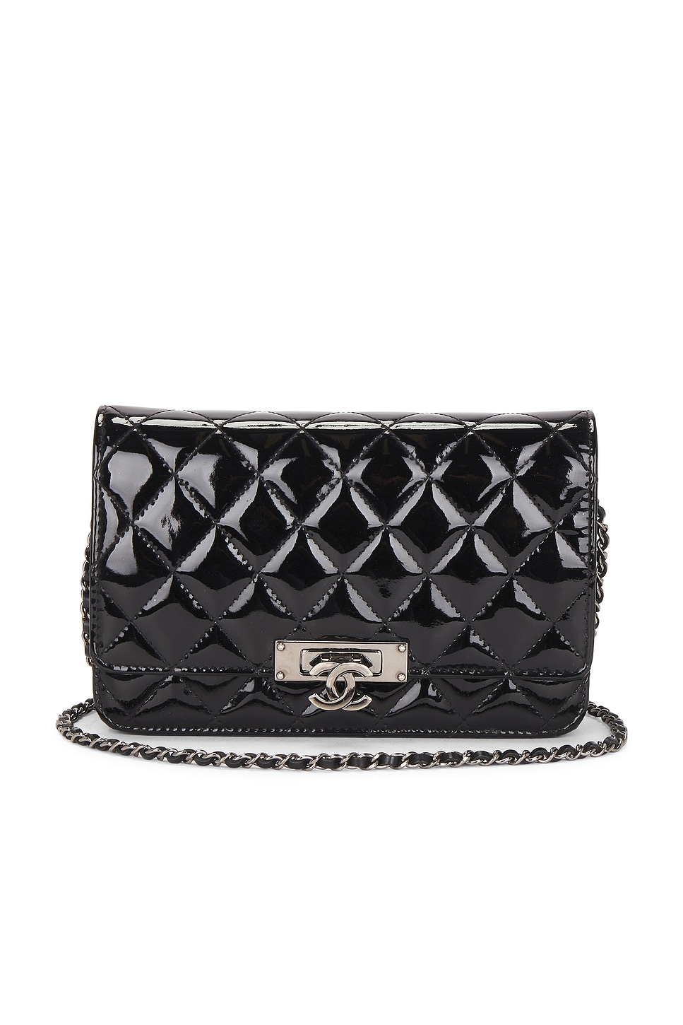 Pre-owned Chanel Calfskin Wallet On Chain In Black