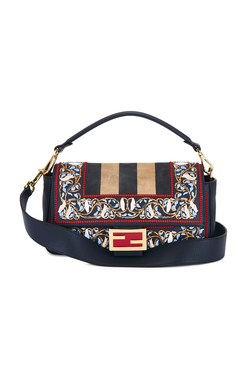 Pre-owned Fendi Embroidered Baguette Shoulder Bag In Multi
