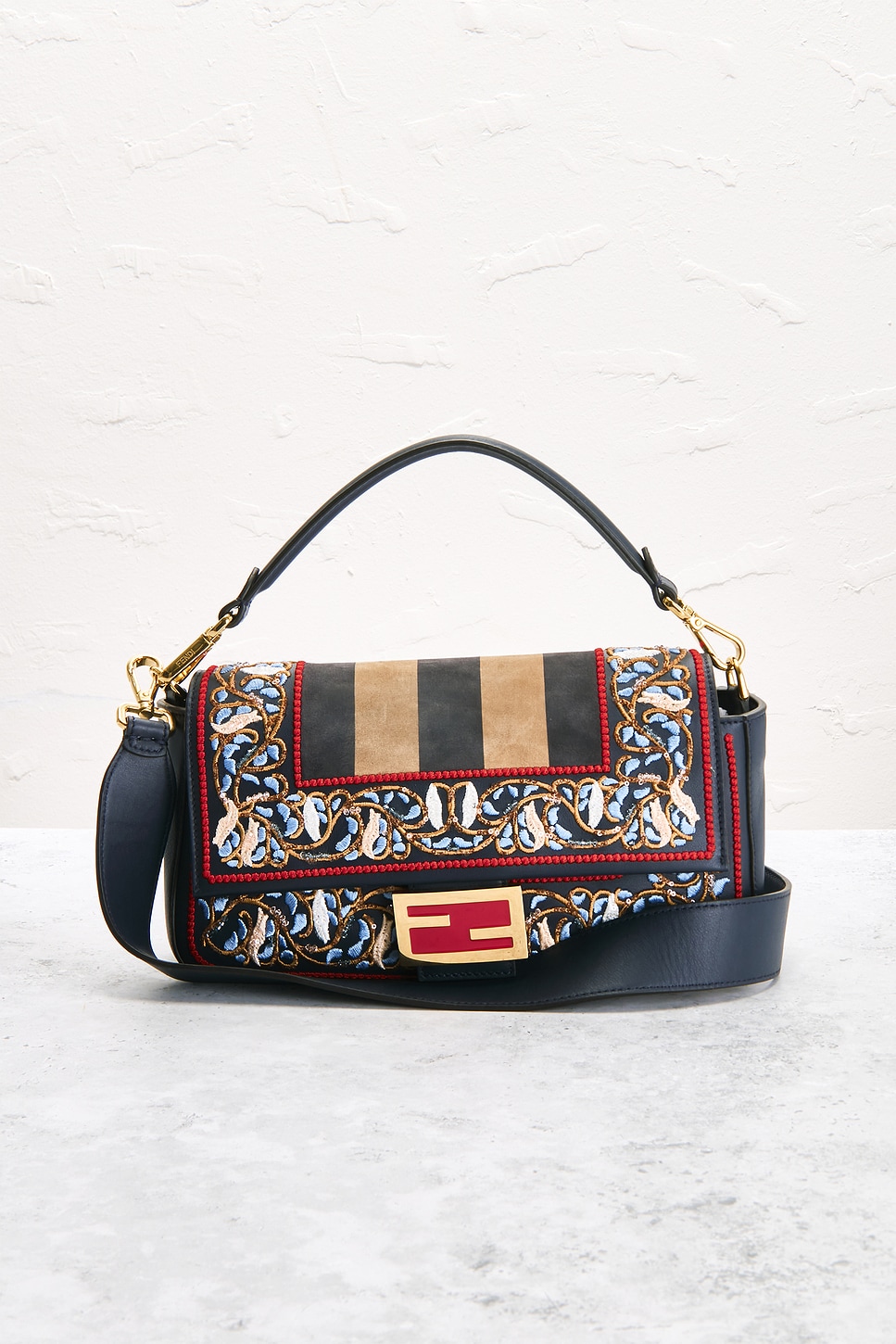 Pre-owned Fendi Embroidered Baguette Shoulder Bag In Multi
