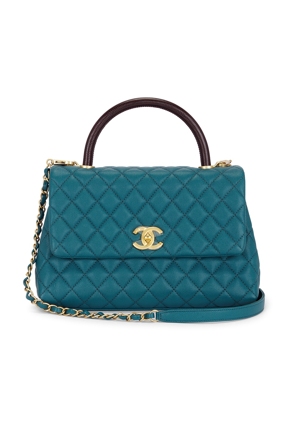 chanel Chanel Lizard Trimmed Caviar Coco Top Handle Bag
