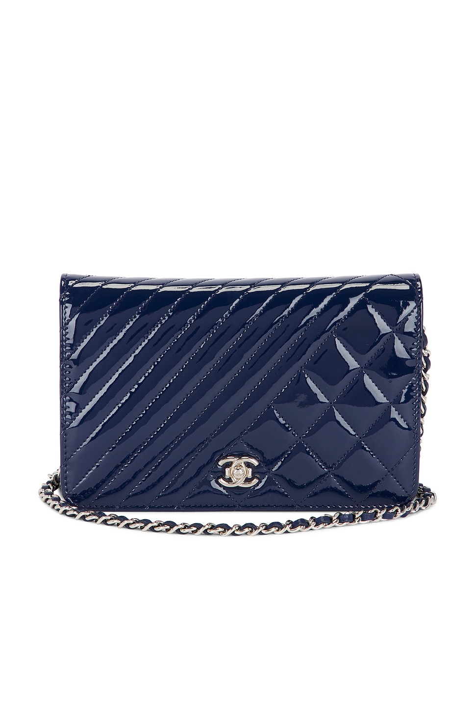 Pre-owned Chanel Patent Coco Boy Wallet On Chain In Black