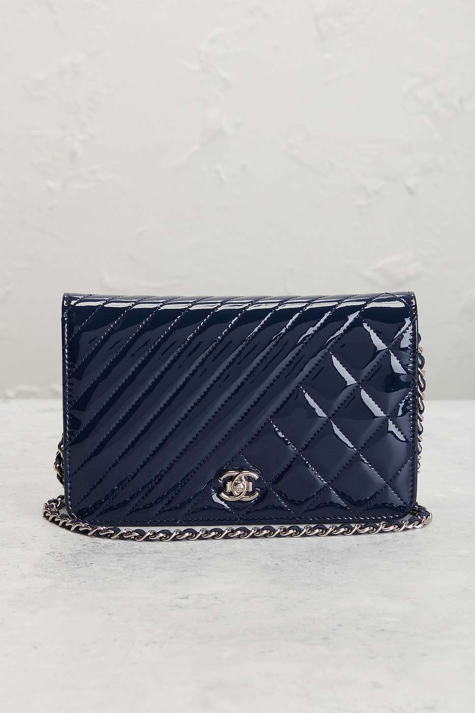Pre-owned Chanel Patent Coco Boy Wallet On Chain In Black