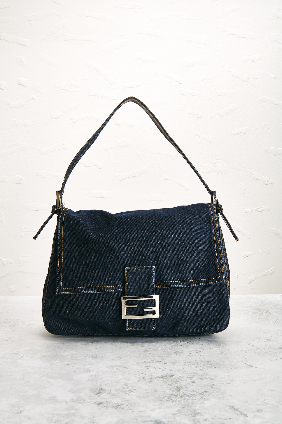 Pre-owned Fendi Denim Mama Baguette Shoulder Bag In Blue