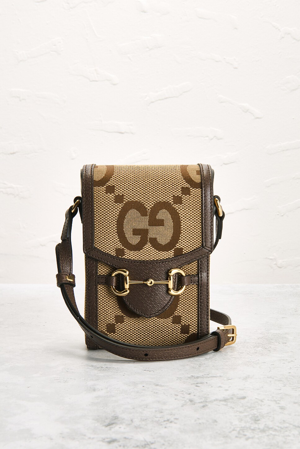 Pre-owned Gucci Jumbo Gg Mini Horsebit 1955 Crossbody Bag In Sand