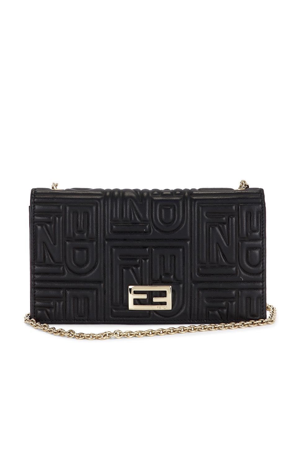 Pre-owned Fendi Embossed Wallet On Chain In Black
