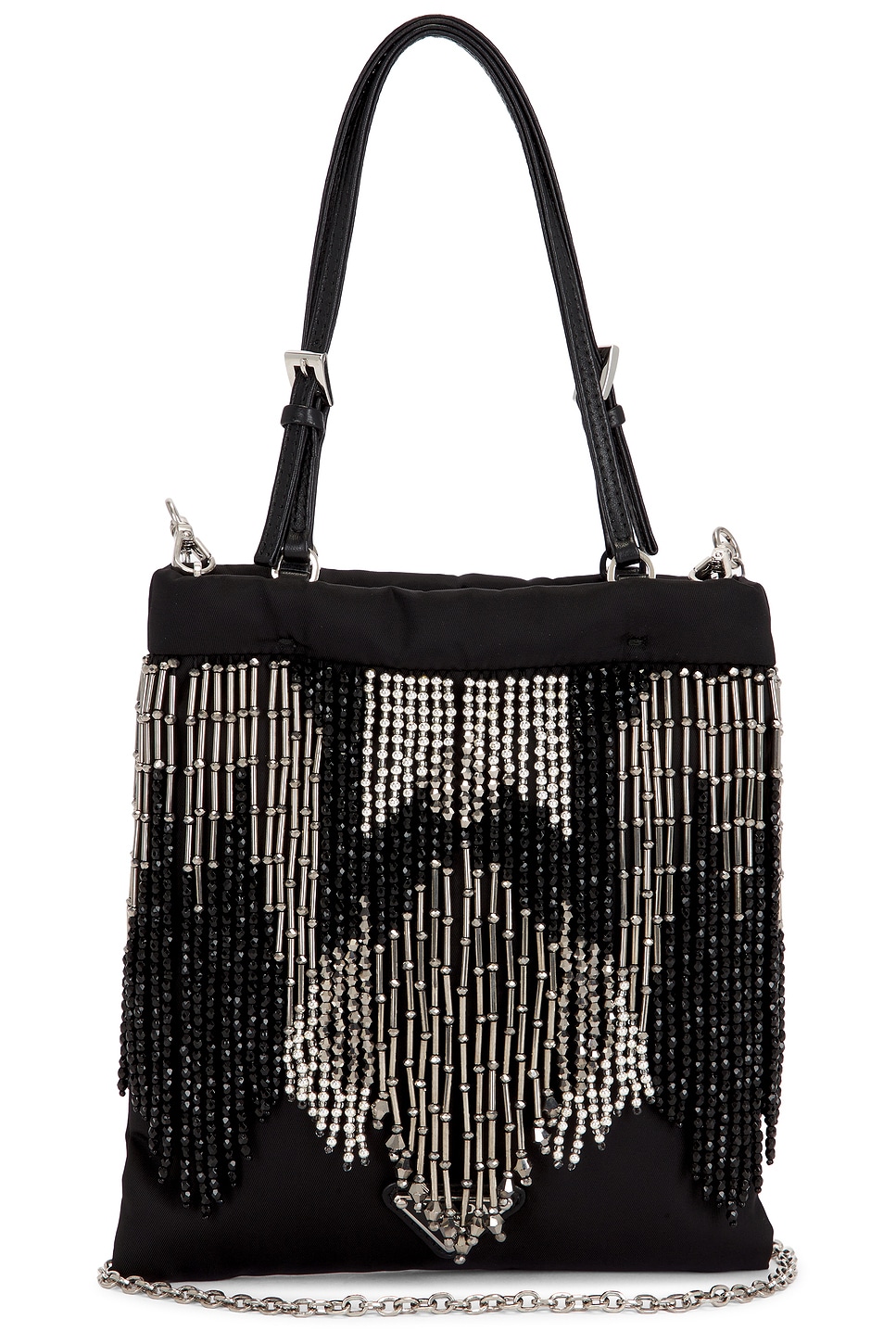 Pre-owned Prada Nylon Fringe Tote Bag In Black