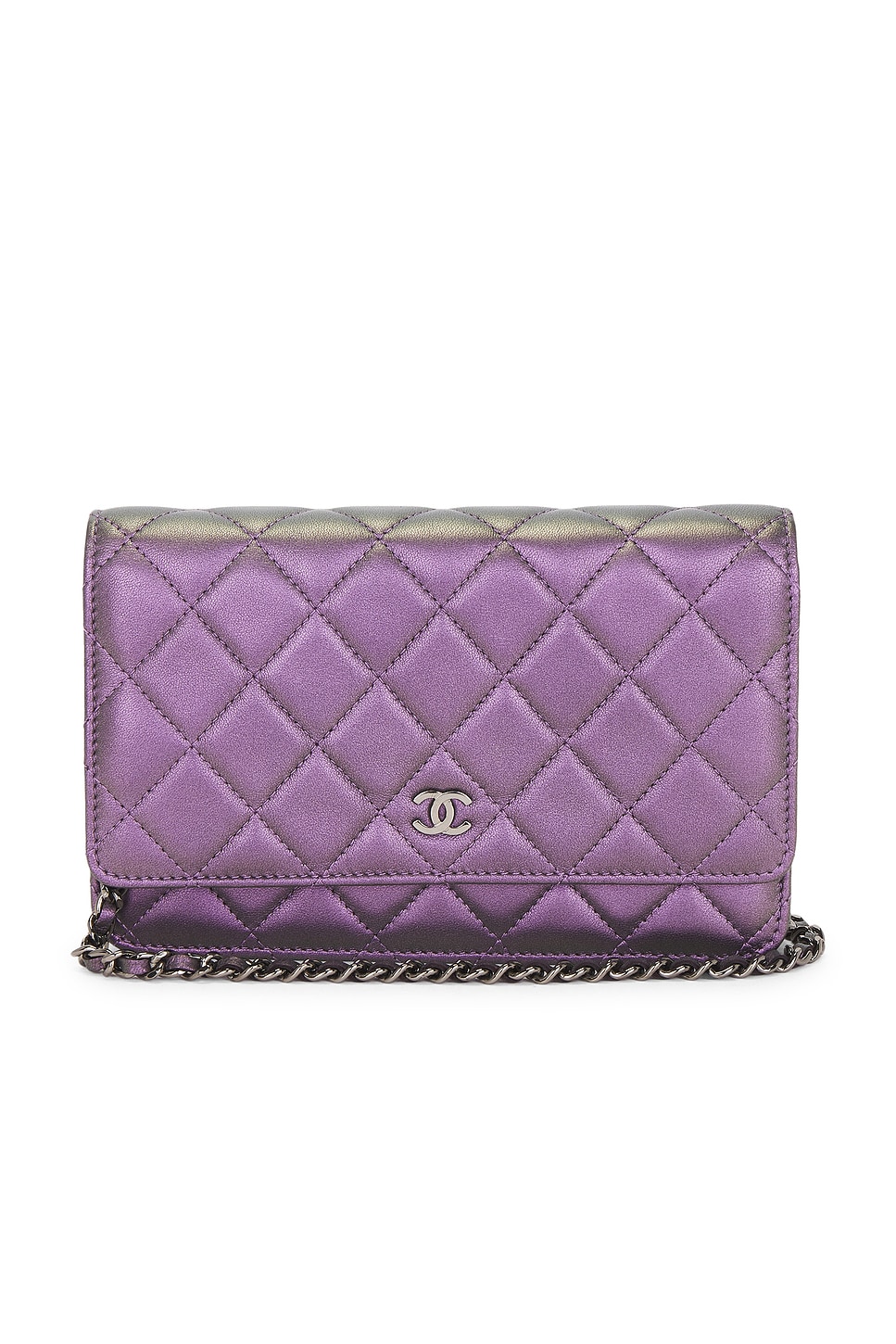 Pre-owned Chanel Lambskin Wallet On Chain In Purple