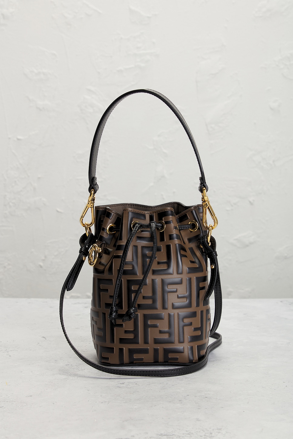 Pre-owned Fendi Vitello Liberty Mini F Is  Mon Tresor Bucket Bag In Brown