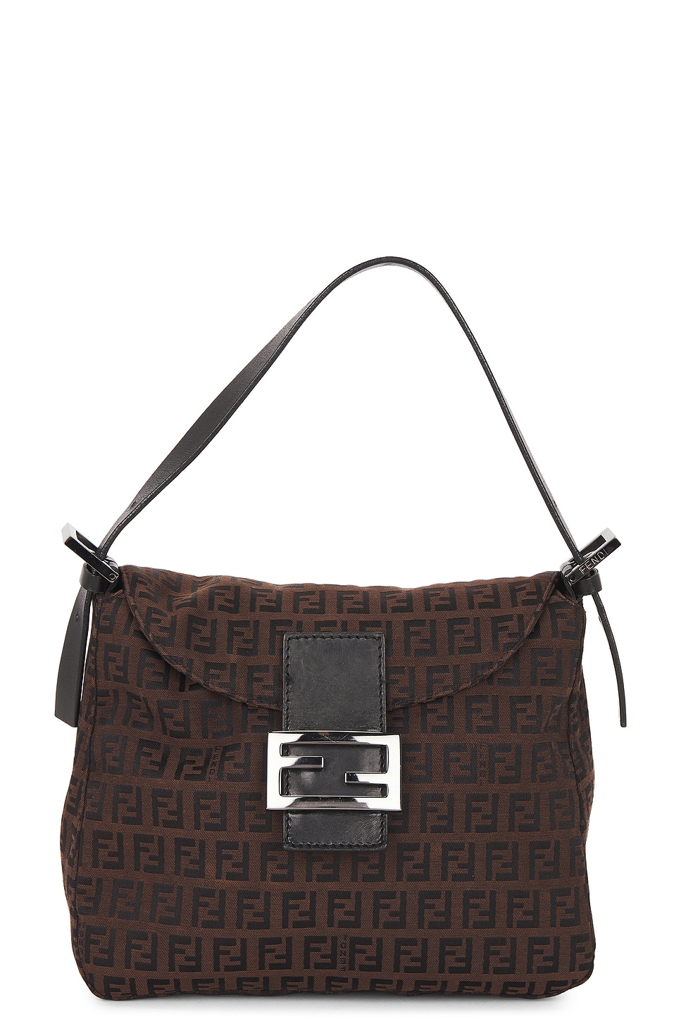 Pre-owned Fendi Zucchino Mama Baguette Shoulder Bag In Brown