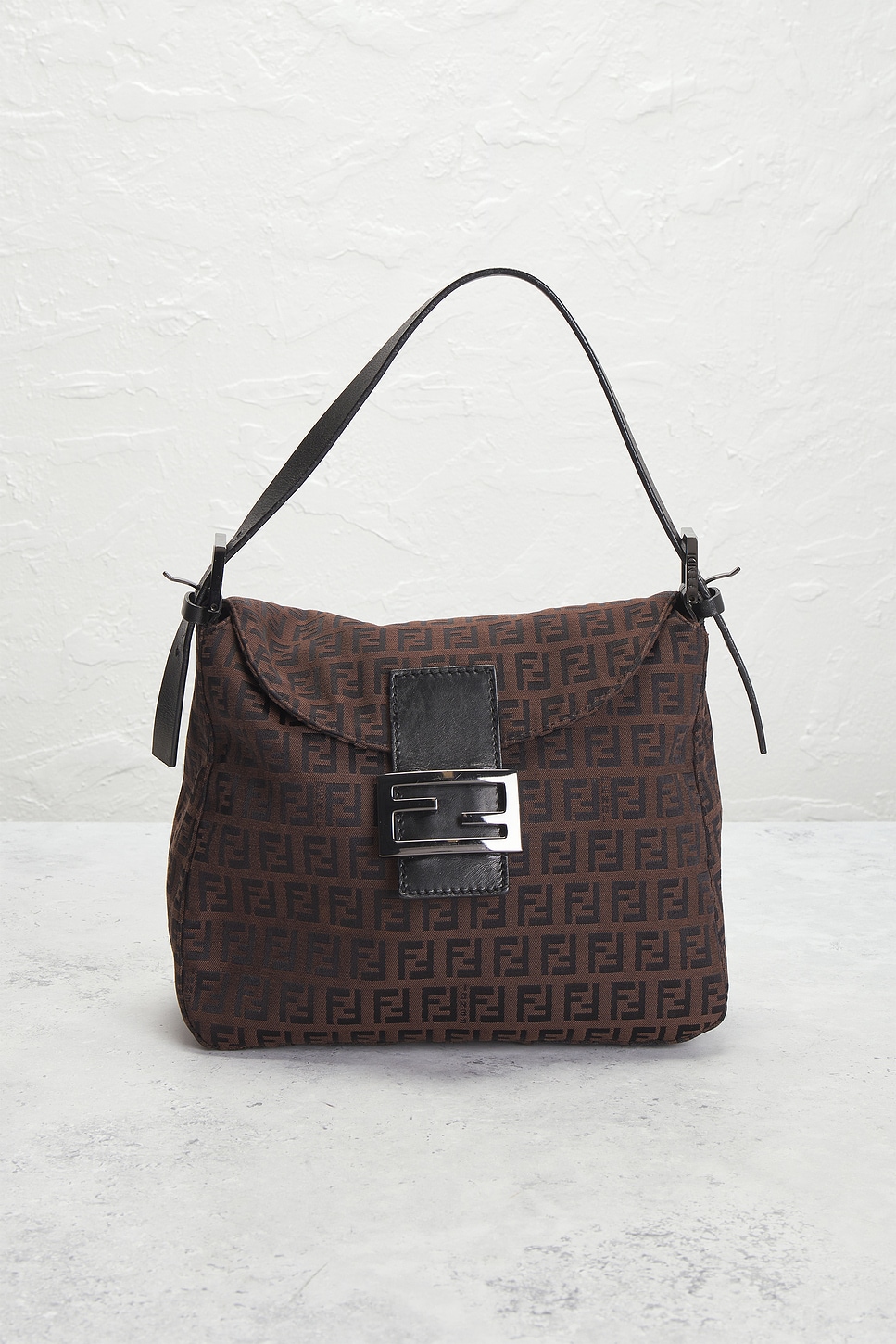 Pre-owned Fendi Zucchino Mama Baguette Shoulder Bag In Brown