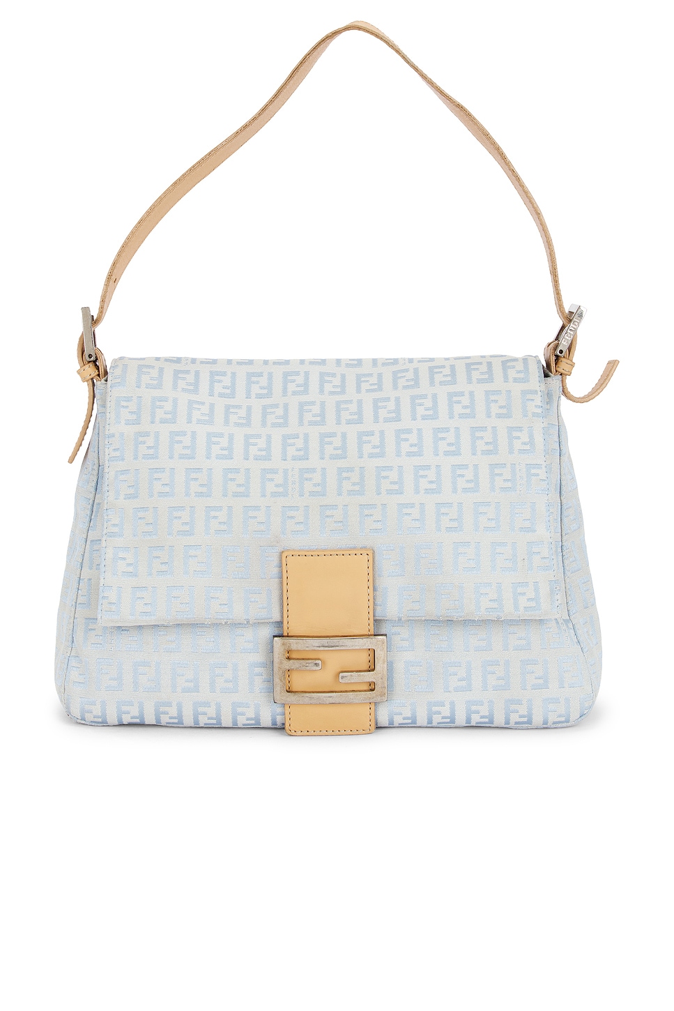 Pre-owned Fendi Zucchino Mama Baguette Shoulder Bag In Blue