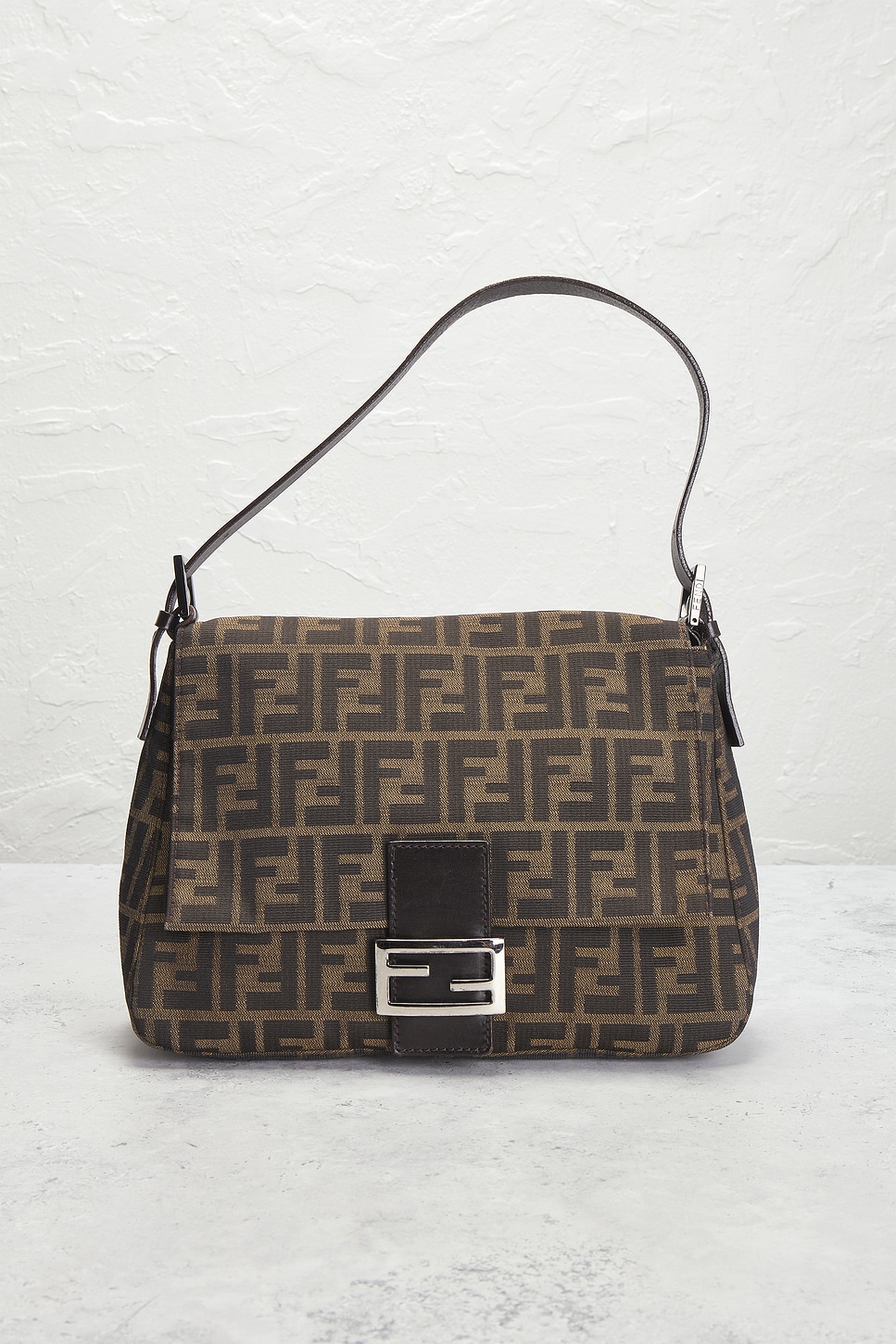 Pre-owned Fendi Zucca Mama Forever Baguette Shoulder Bag In Brown