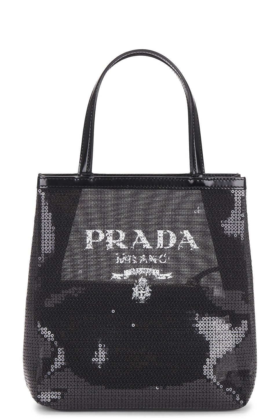 Pre-owned Prada Rete Paillettes Tote Bag In Black