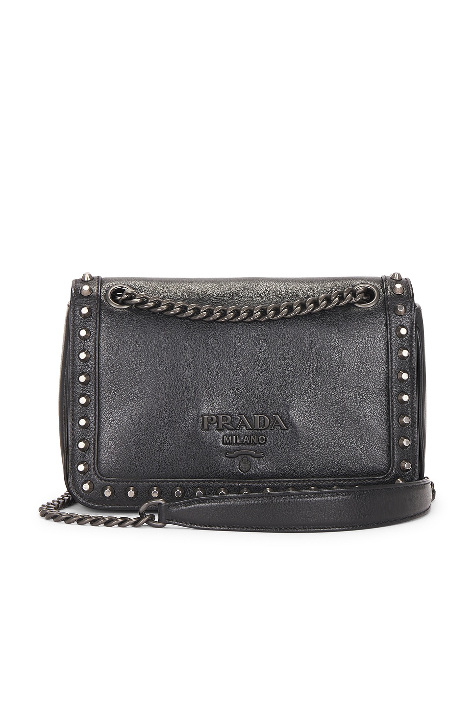 FWRD Renew Prada Glace Calfskin Studded Crossbody Bag