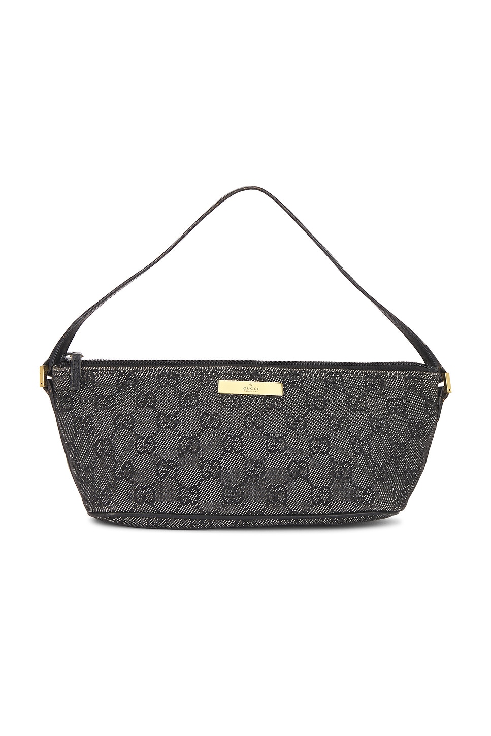 Pre-owned Gucci Denim Gg Boat Pochette Shoulder Bag In Black