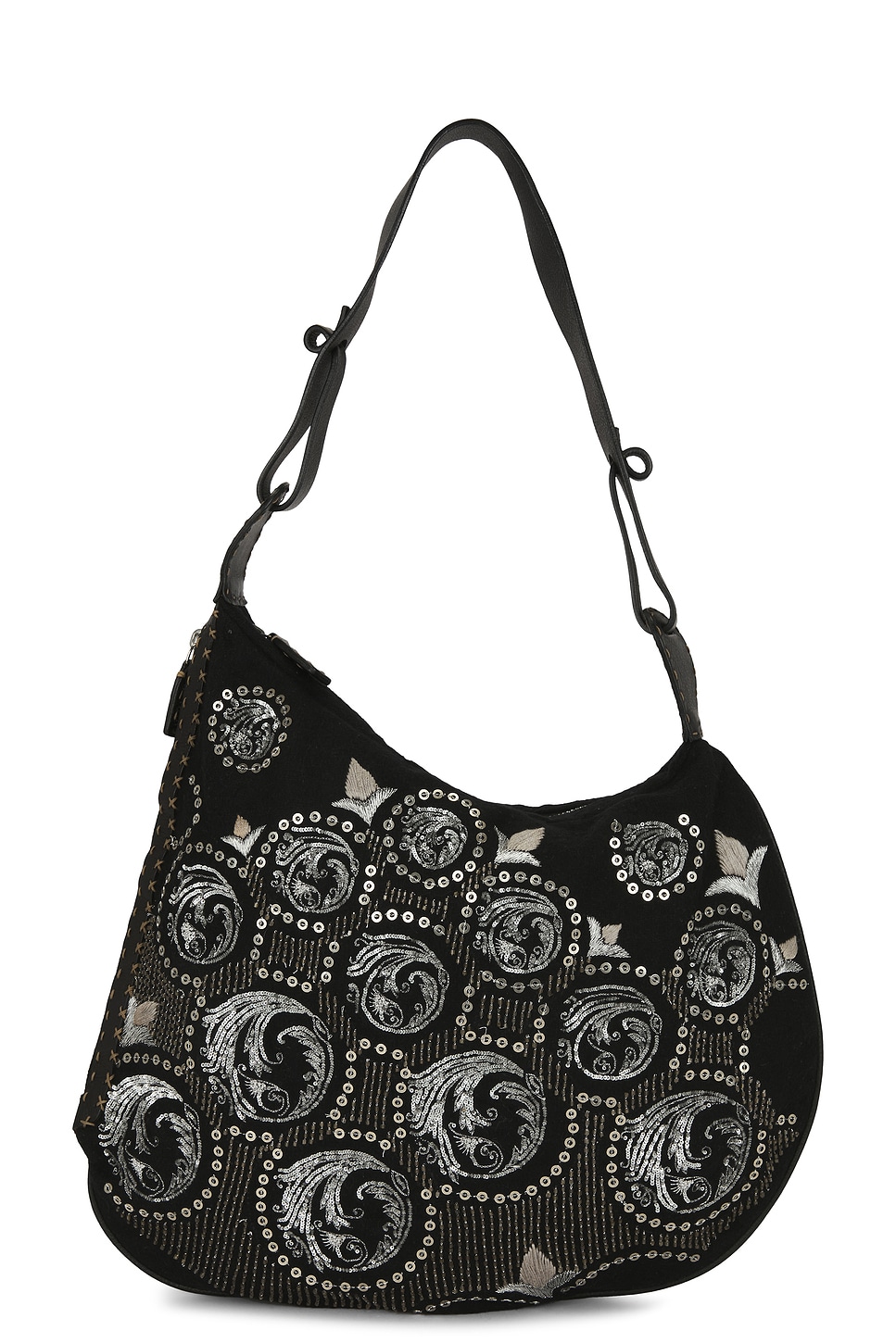 Fendi Embroidered Oyster Shoulder Bag in Black