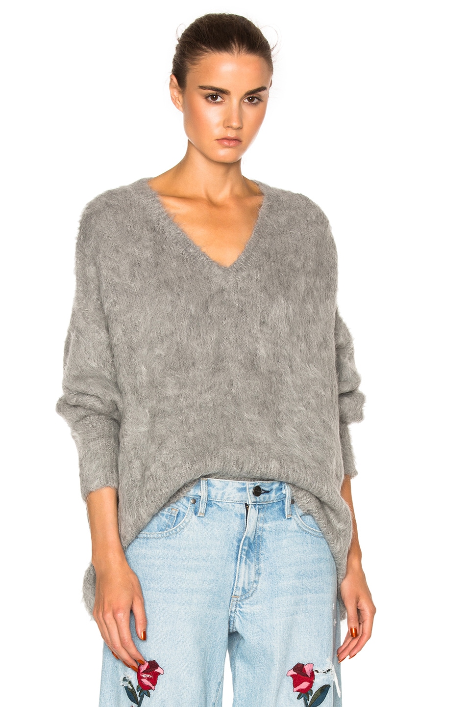 Image 1 of Frankie Varsity Oversized V Neck Sweater in Grey