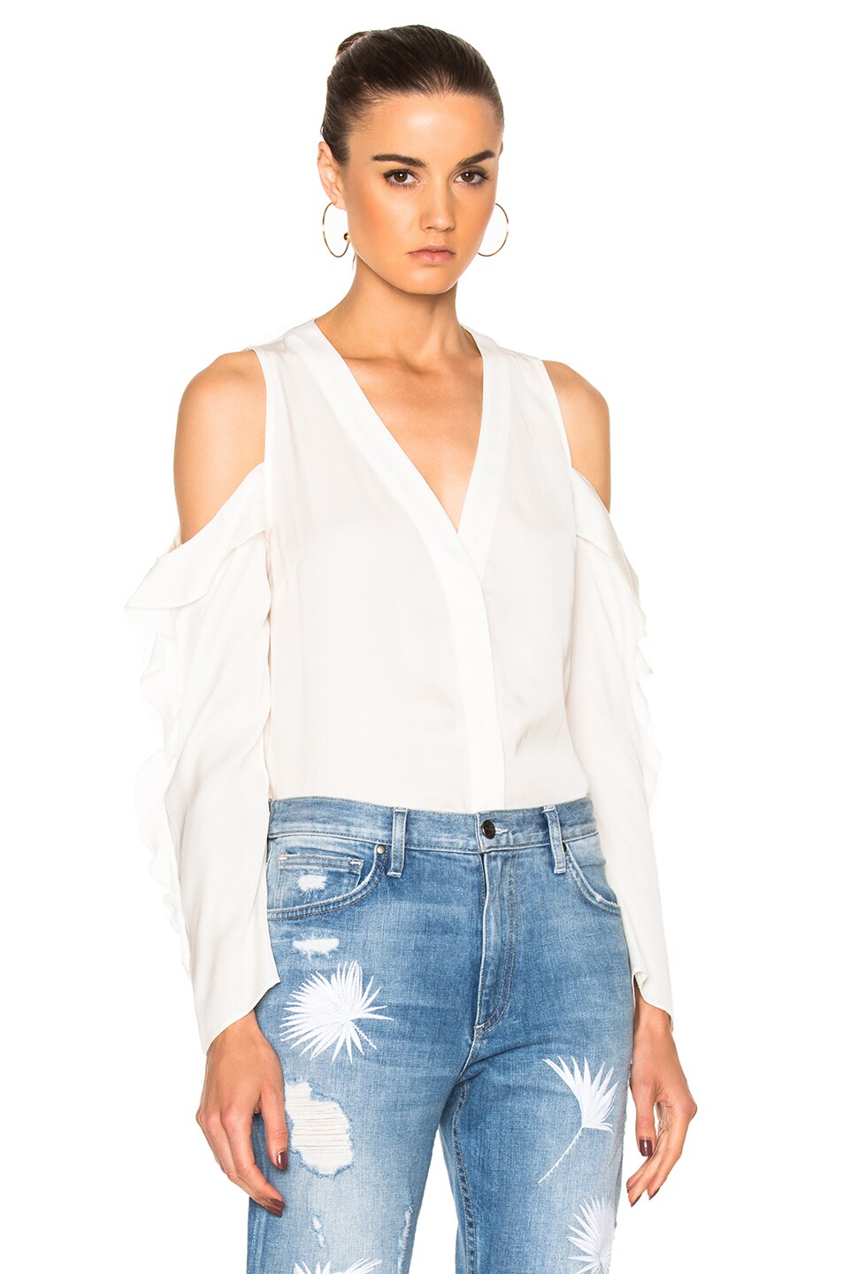 Image 1 of Frankie Cold Shoulder Button Down Top in Off White