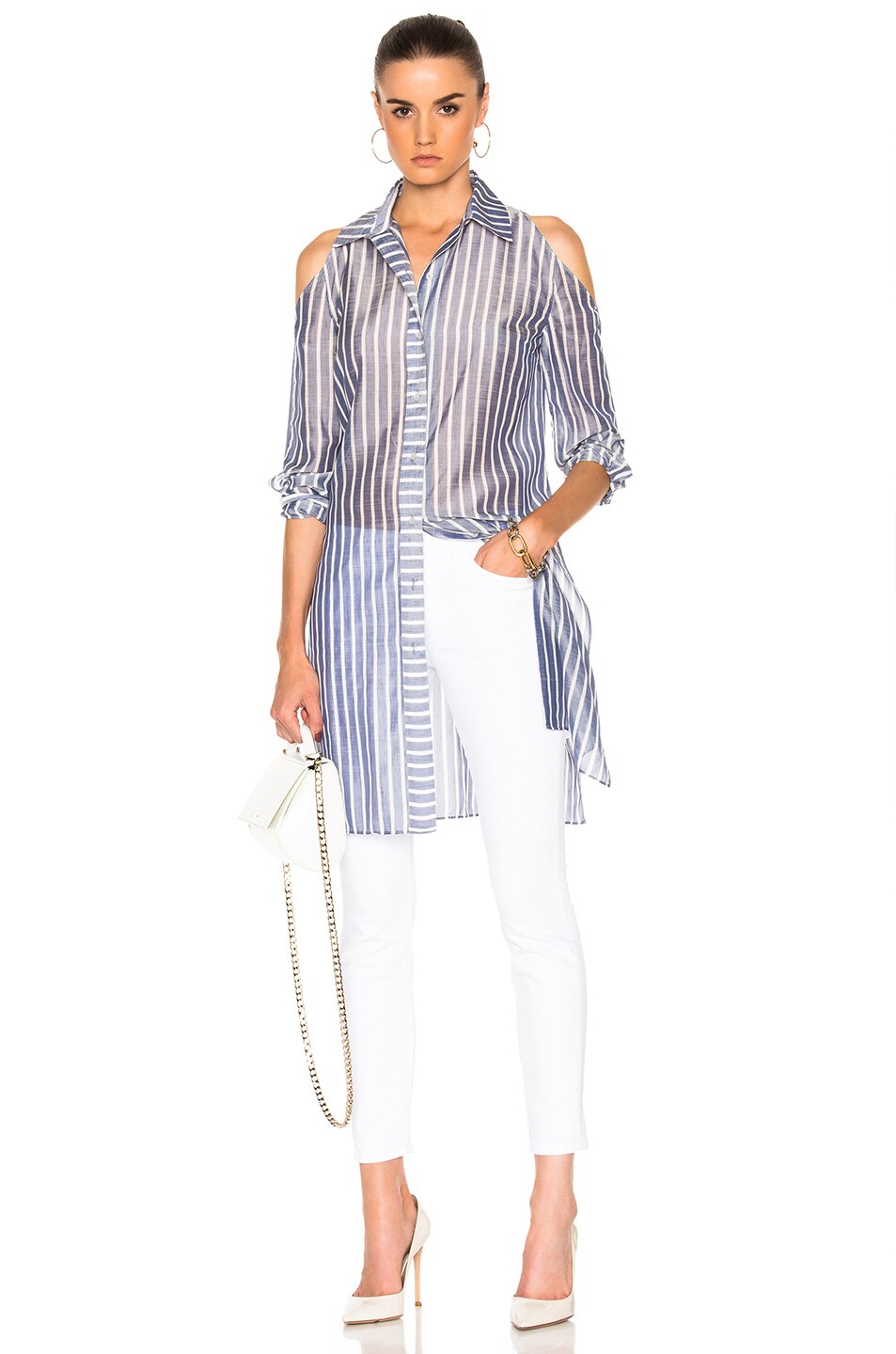 Image 1 of Frankie Cold Shoulder Tunic Top in Blue Stripe